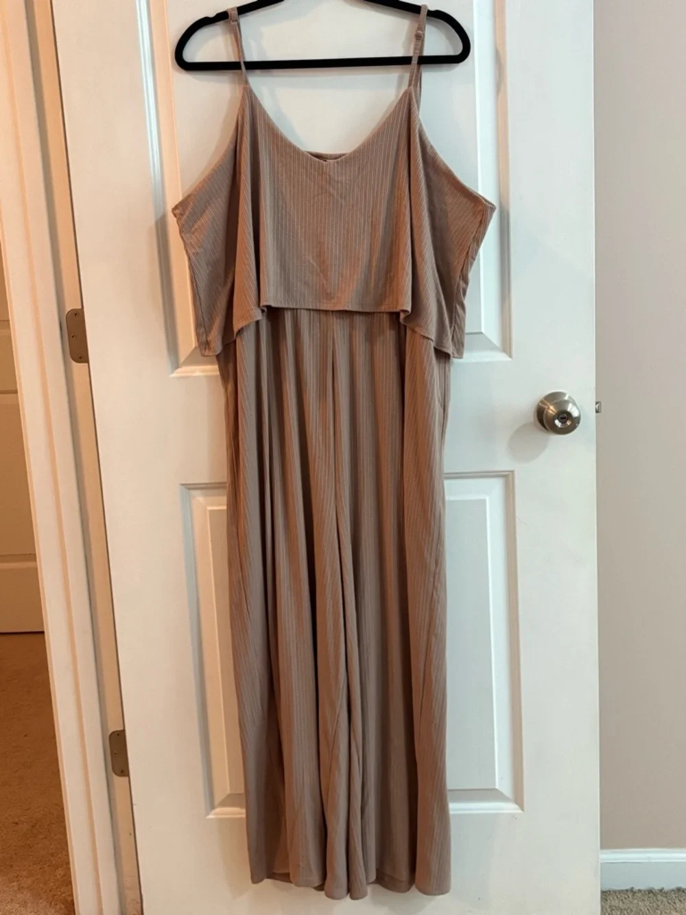 Zenana Outfitters Taupe Maxi Dress with Cold-Shoulder Overlay - Picture 2 of 4